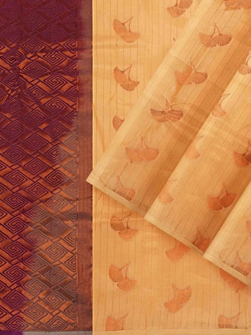 Light Orange Silk Saree with Floral Motif on the Body and Without Border - Diadem
