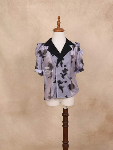 Ash Notch Collar Top with Floral Design - Diadem