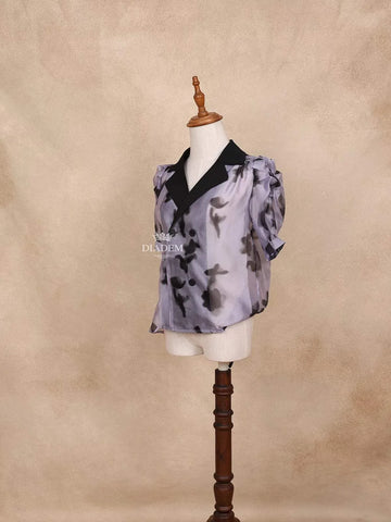 Ash Notch Collar Top with Floral Design - Diadem