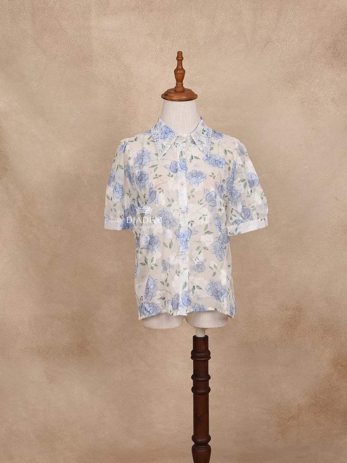 White Floral Printed Half Sleeve Shirt - Diadem
