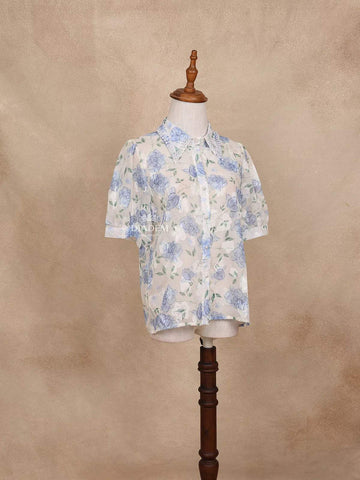 White Floral Printed Half Sleeve Shirt - Diadem