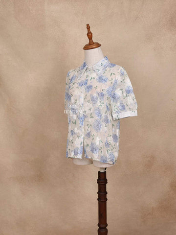 White Floral Printed Half Sleeve Shirt - Diadem
