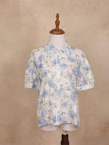 White Floral Printed Half Sleeve Shirt - Diadem