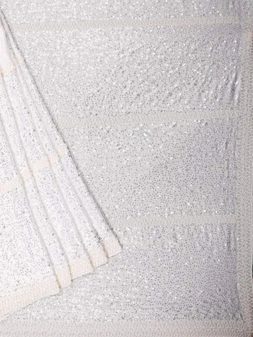 White Georgette Bridal Saree with Sequins and Beads Design on the Body without Border - Diadem