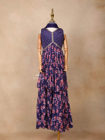 Purple Georgette Palazzo Salwar Suit Adorned with Floral Prints and Embroidery, Paired with Dupatta - Diadem