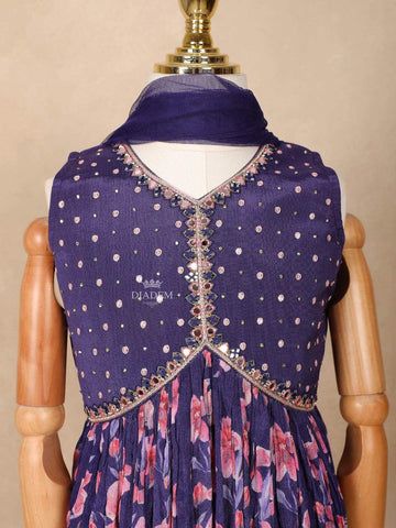 Purple Georgette Palazzo Salwar Suit Adorned with Floral Prints and Embroidery, Paired with Dupatta - Diadem