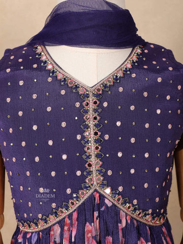 Purple Georgette Palazzo Salwar Suit Adorned with Floral Prints and Embroidery, Paired with Dupatta - Diadem