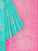 Aqua Green Pure Kanchipuram Silk Saree with Floral Motif and No Border - Diadem