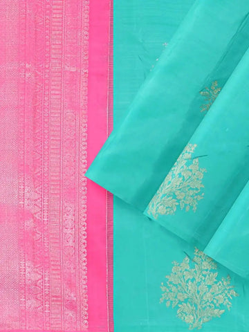 Aqua Green Pure Kanchipuram Silk Saree with Floral Motif and No Border - Diadem