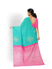 Aqua Green Pure Kanchipuram Silk Saree with Floral Motif and No Border - Diadem