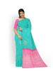 Aqua Green Pure Kanchipuram Silk Saree with Floral Motif and No Border - Diadem