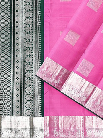 Pink Kanchipuram Saree with Zari Butta on the body and Contrast Zari Border - Diadem