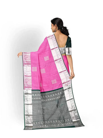 Pink Kanchipuram Saree with Zari Butta on the body and Contrast Zari Border - Diadem