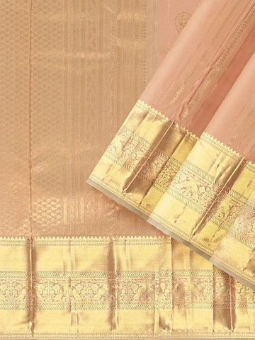 Peach Pure Kanchipuram Bridal Silk Saree with Stripes and Zari Butta on the body and Zari Border - Diadem