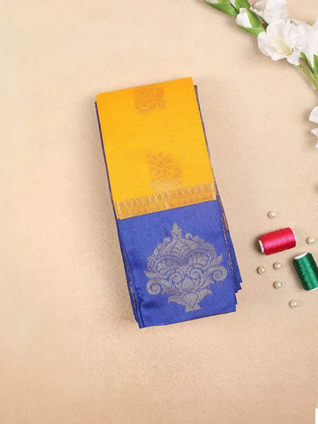 Yellow Silk Cotton Saree with Lotus Motifs on the Body with Contrast Border - Diadem