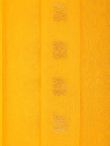 Yellow Silk Cotton Saree with Lotus Motifs on the Body with Contrast Border - Diadem