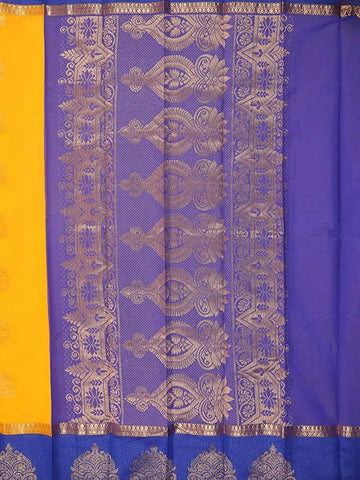 Yellow Silk Cotton Saree with Lotus Motifs on the Body with Contrast Border - Diadem