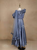 Blue Grey Satin Ruffle Lehenga Embellished with Stonework Paired with Dupatta - Diadem