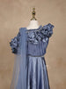 Blue Grey Satin Ruffle Lehenga Embellished with Stonework Paired with Dupatta - Diadem