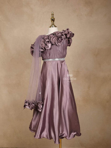 Rose Ebony Satin Ruffle Lehenga Embellished with Stonework, Paired with Dupatta - Diadem