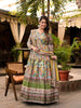 Mustard Yellow Crepe Anarkali Salwar Suit with Floral Prints Paired with Dupatta and Waist Belt - Diadem