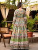 Mustard Yellow Crepe Anarkali Salwar Suit with Floral Prints Paired with Dupatta and Waist Belt - Diadem