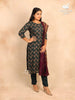 Dark Green Straight Cut Salwar Suit in Cotton with Floral Prints paired with Dupatta - Diadem