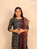 Dark Green Straight Cut Salwar Suit in Cotton with Floral Prints paired with Dupatta - Diadem