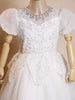 White Net Ball Gown Adorned with Floral Embroidery featuring Puff Sleeves - Diadem