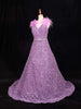 Lilac Net Gown with Sequins and Beads and Feather Sleeves - Diadem