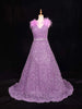 Lilac Net Gown with Sequins and Beads and Feather Sleeves - Diadem