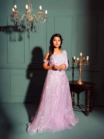 Lilac Net Embellished with Sequins and Beads Gown - Diadem