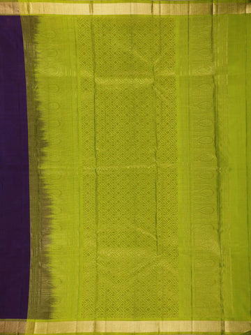 Dark Purple Leaf Motif Pure Kanchipuram Silk Saree - Diadem