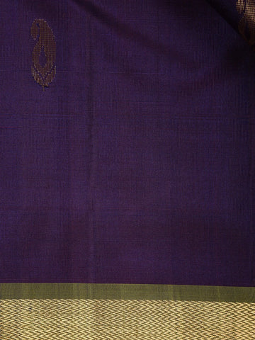 Dark Purple Leaf Motif Pure Kanchipuram Silk Saree - Diadem