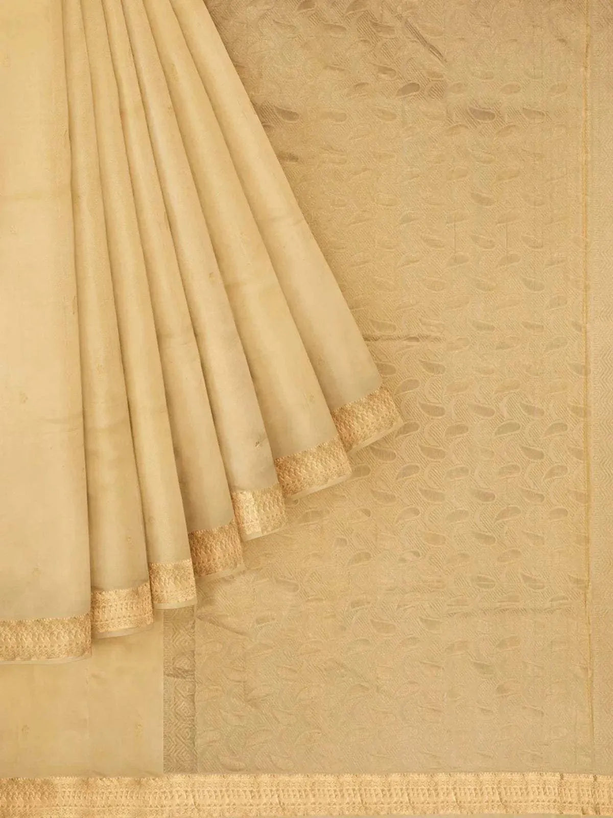 Sandal Silk Saree with Plain Design Body and Contrast Zari Border - Diadem