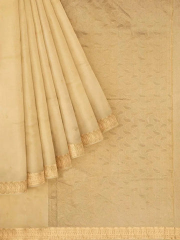 Sandal Silk Saree with Plain Design Body and Contrast Zari Border - Diadem