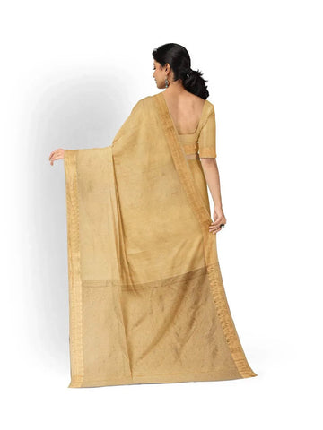 Sandal Silk Saree with Plain Design Body and Contrast Zari Border - Diadem