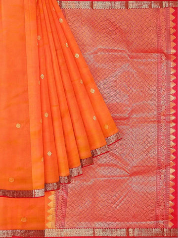 Orange Silk Saree with Zari Butta on the body and Contrast Zari Border - Diadem