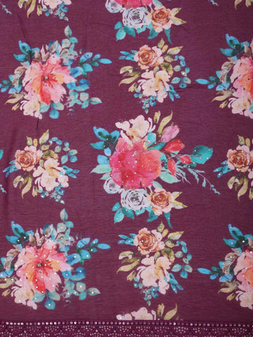 Purple Organza Saree with Floral Prints on the Body and Design Border Paired with Designer Blouse - Diadem