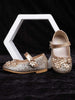 Gold Glitter Ballerinas with Attached 3D Flowers for Girls - Diadem