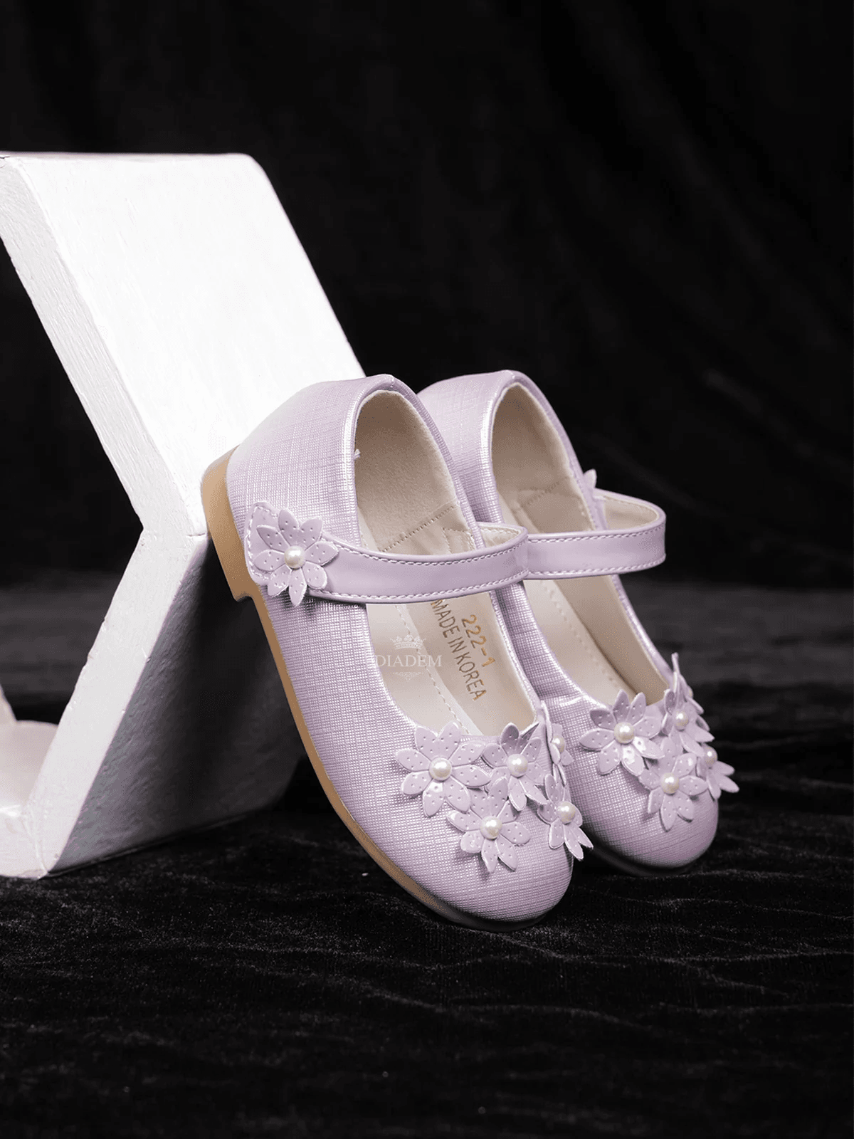 Lavender Matte Ballerinas with Attached 3D Flowers for Girls - Diadem