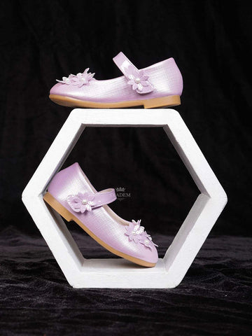 Lavender Matte Ballerinas with Attached 3D Flowers for Girls - Diadem