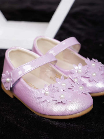 Lavender Matte Ballerinas with Attached 3D Flowers for Girls - Diadem