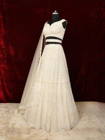 Ivory Silk Bridal Lehenga with Sequins Beads Waist Belt - Diadem
