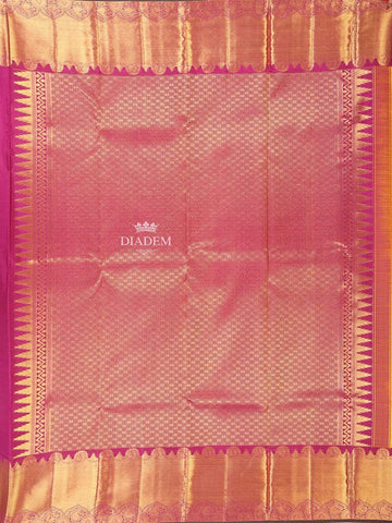 Mustard Yellow Pure Kanchipuram Bridal Silk Saree with Zari Brocade on the body and Contrast Zari Border - Diadem