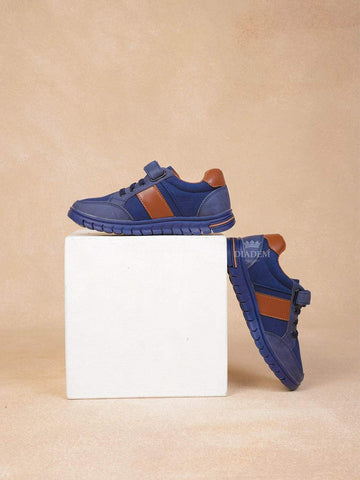Navy Blue Paneled Casual Shoes for Boys - Diadem