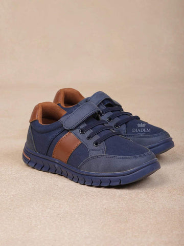 Navy Blue Paneled Casual Shoes for Boys - Diadem