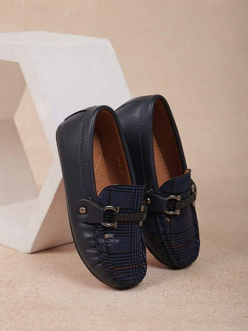 Navy Blue Leather Loafers for Boys - Diadem