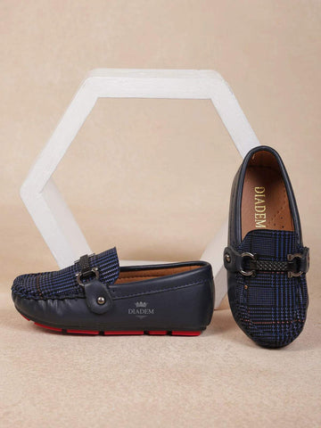 Navy Blue Leather Loafers for Boys - Diadem