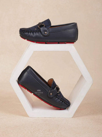 Navy Blue Leather Loafers for Boys - Diadem